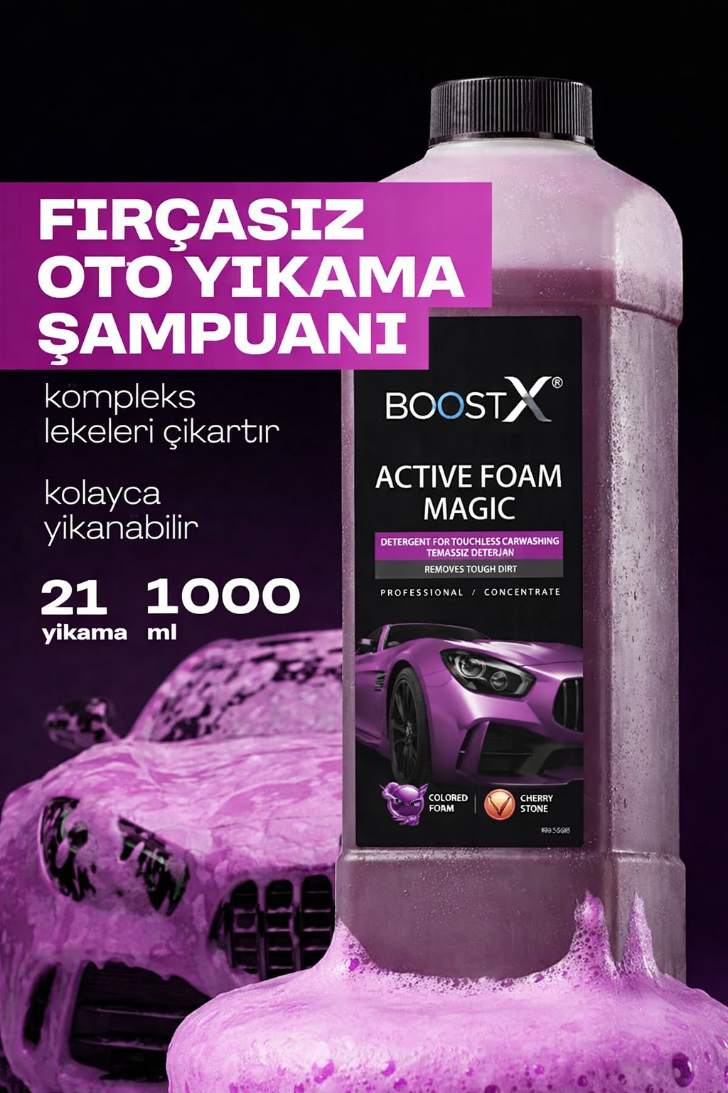 BootsX™ Active Foam Magic 1l - Hızlı Köpüren Renk Değiştiren Fırçasız Oto Yıkama Şampuanı (TÜM ARAÇLAR IÇİN)